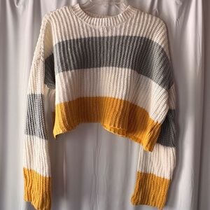 Sincerely Jules White, Gray & Yellow Colorblock Cropped Long Sleeve Sweater S